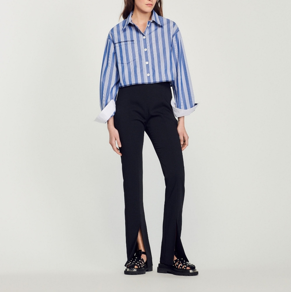 NWOT SANDRO HAVRE HIGH WAIST SPLIT HEM FLARE PANTS - Picture 7 of 12